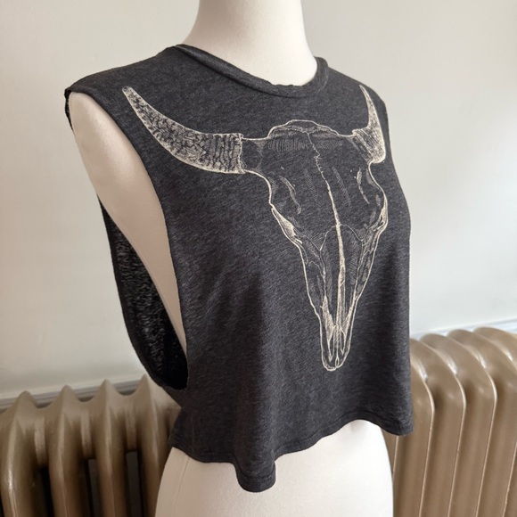 Truly Madly Deeply Charcoal Muscle Tee with Bull Skull - Picture 3 of 10